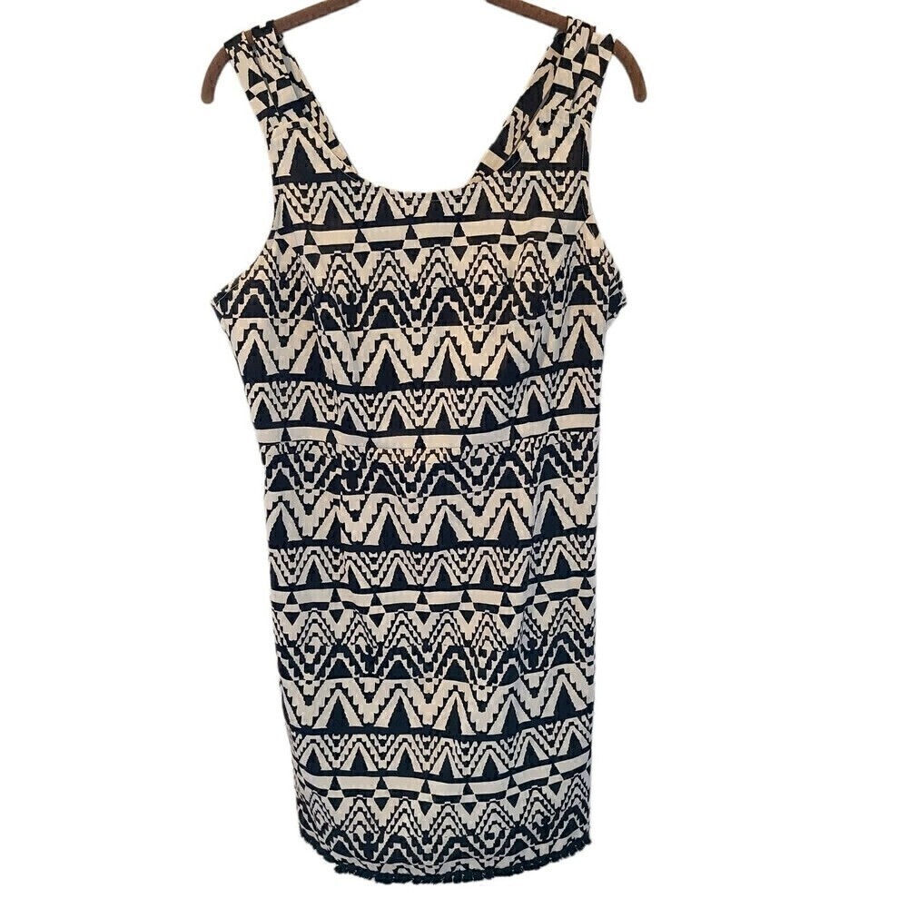 Jade Melody Tam Ikat Sheath Dress Medium Black & White Double Strap Lined Shift